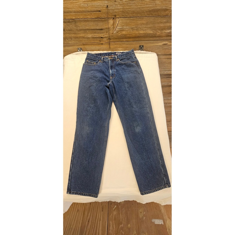 Eddie Bauer Flannel Lined Jeans Mens 32x32 Blue Denim Plaid Lined Straight Leg